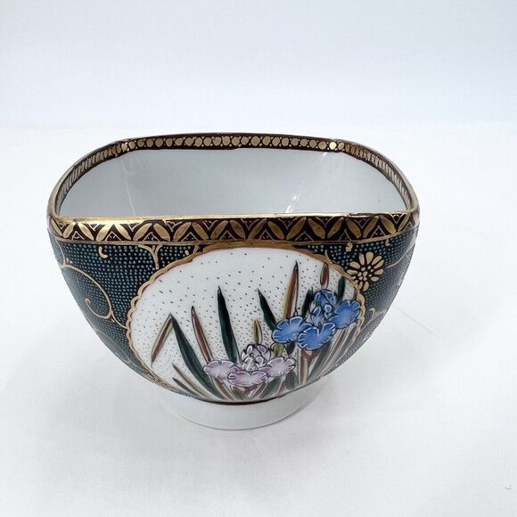 Vintage Asian Matching Porcelain Soup Rice Bowl / Dish & Spoon Set Gold Gilt - Picture 6 of 12